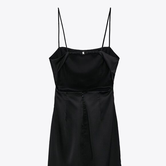 BLOGGERS FAV ICONIC FESTIVE DRESS Black Satin Effect Cut Out Midi Casual… - Picture 8 of 11